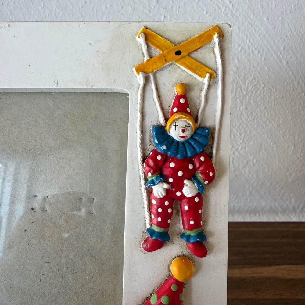 Vintage 1990 Alberte Price Clown Teddy Bear Toy Theme 3D Photo Frame White